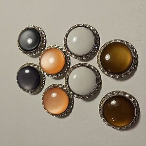 Vintage 4 Pr Lucite Colored Centers surrounded by Rhinestones on Silver Clip Ons